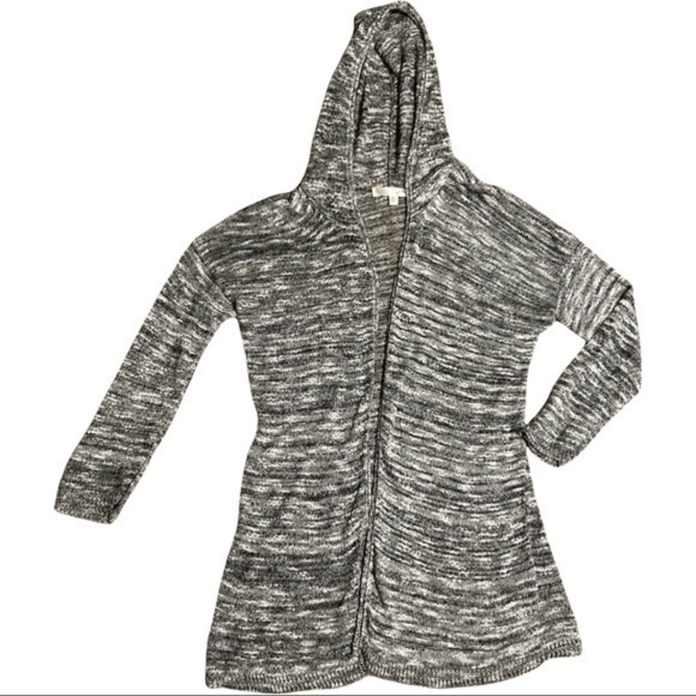 Say What size Medium hoodie cardigan Gray black & white, soft, see through knit
